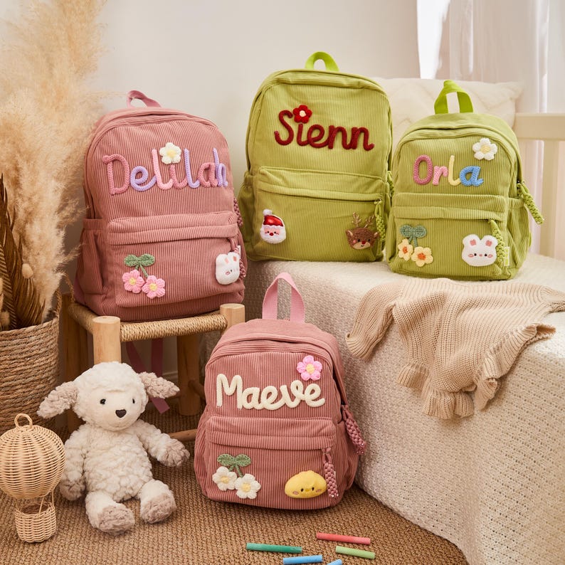 Custom Name Embroidered Backpack for Kids · Cute Corduroy Bag · Toddler ...