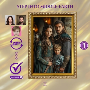 Custom Fantasy Style Family Portrait from Photo, Middle-Earth Style Portrait, Custom Family Portrait, Unique Personalized Family Gift