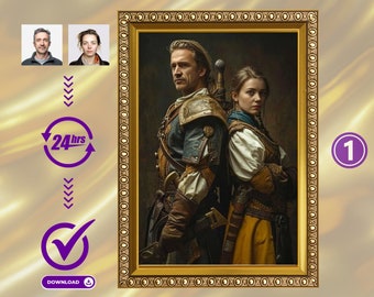 Custom Fantasy Couple Portrait, Middle-Earth Style, Anniversary Gift (Digital Download)