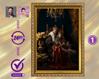 Baroque Style Custom Couple Portrait from Photo as a Unique Gift, Baroque Style Royal Couple Portrait, Imperial Portrait, Birthday Gift