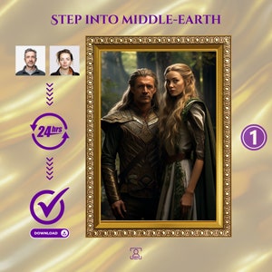 Custom Fantasy Couple Portrait from Photo, Middle-Earth Style Portrait, Custom Couple Portrait, Unique Anniversary Gift