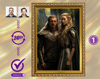 Custom Fantasy Couple Portrait from Photo, Middle-Earth Style Portrait, Custom Couple Portrait, Unique Anniversary Gift