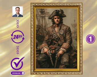 Custom Pirate Portrait - Personalized Male Captain Art (Digital Download)