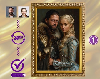 Custom Fantasy Style Couple Portrait from Photo, Fantasy Kingdom Style Portrait, Custom Couple Portrait, Unique Anniversary Gift