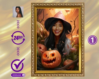 Custom Halloween Witch Portrait: Personalized Digital Gift (Digital Download)