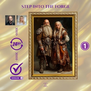 Custom Couple Portrait from Photo – Fantasy Dwarf Style, Personalized Anniversary Gift, Unique Digital Artwork