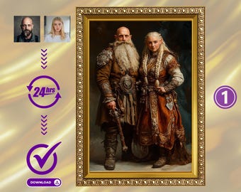 Portrait de couple personnalisé à partir d'une photo - Style nain fantastique, cadeau d'anniversaire personnalisé, oeuvre d'art numérique unique