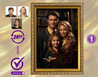 Custom Personalized Wizarding Universe Family Portrait from Photo, Custom Wizard Family Portrait, Wizard Family Portrait from Photo