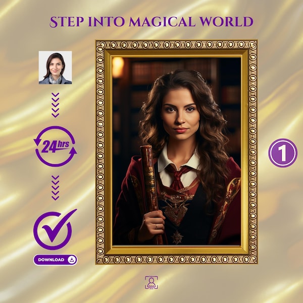 Custom Wizard Portrait from Photo: Personalized Magician Gift (Digital Download)