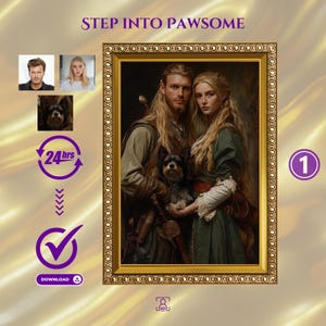 Custom Fantasy Style Family Portrait with Pet from Photo, Unique Birthday Gift, Fantasy Style Portrait with Your Pet, Fantasy Portrait w Pet