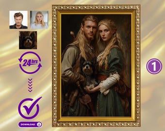 Custom Fantasy Family Portrait with Pet, (Digital Download)