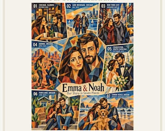 Personalized Couple Story Poster, Seven Illustrated Memories