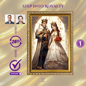 Custom Royal Wedding Portrait from Photo, Cartoon Wedding Portrait, Historical Portrait, Custom Cartoon Couple Portrait, Imperial Portrait