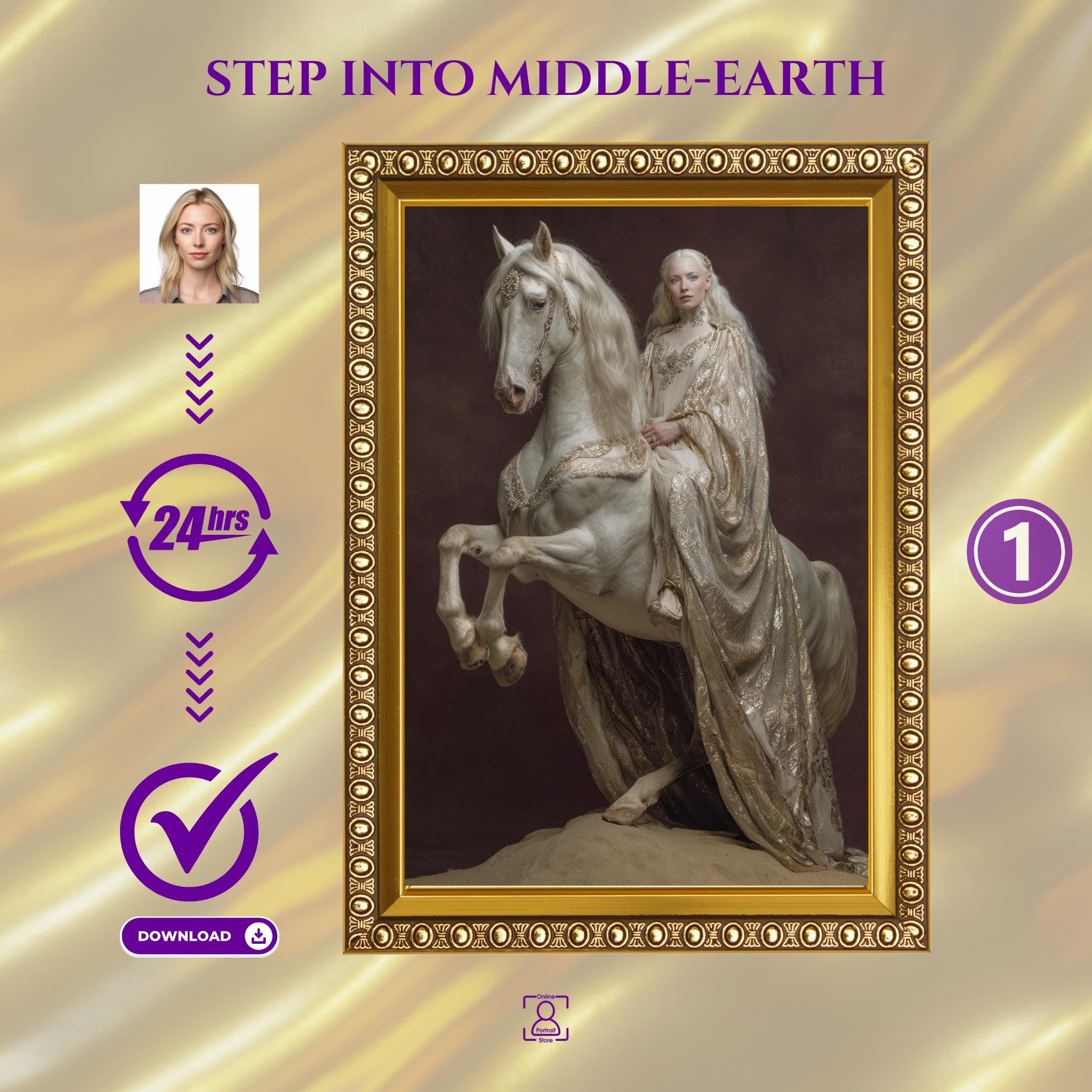 Fantasy Horseback Portrait for Women – Custom Elven Royal Art from Photo, LOTR Style Personalized Digital Gift, Unique Female Illustration