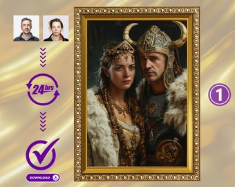 Custom Viking Couple Portrait from Photo, Unique Personalized Gift (Digital Download)