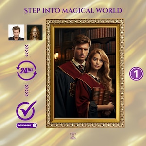 Custom Personalized Wizard Couple Portrait from Photo, Custom Wizarding Universe Couple Portrait, Wizard Couple Portrait from Photo