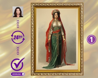 Custom Ottoman Princess Portrait from Photo, Personalized Historical Ottoman Princess Portrait,  Custom Royal Portrait, Birthday Gift