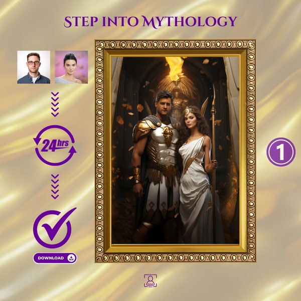 Custom Mythological Portrait from Photo, Custom Greek Mythology Couple Portrait, Greek God/Goddess Portrait, Birthday Gift, Unique Gift