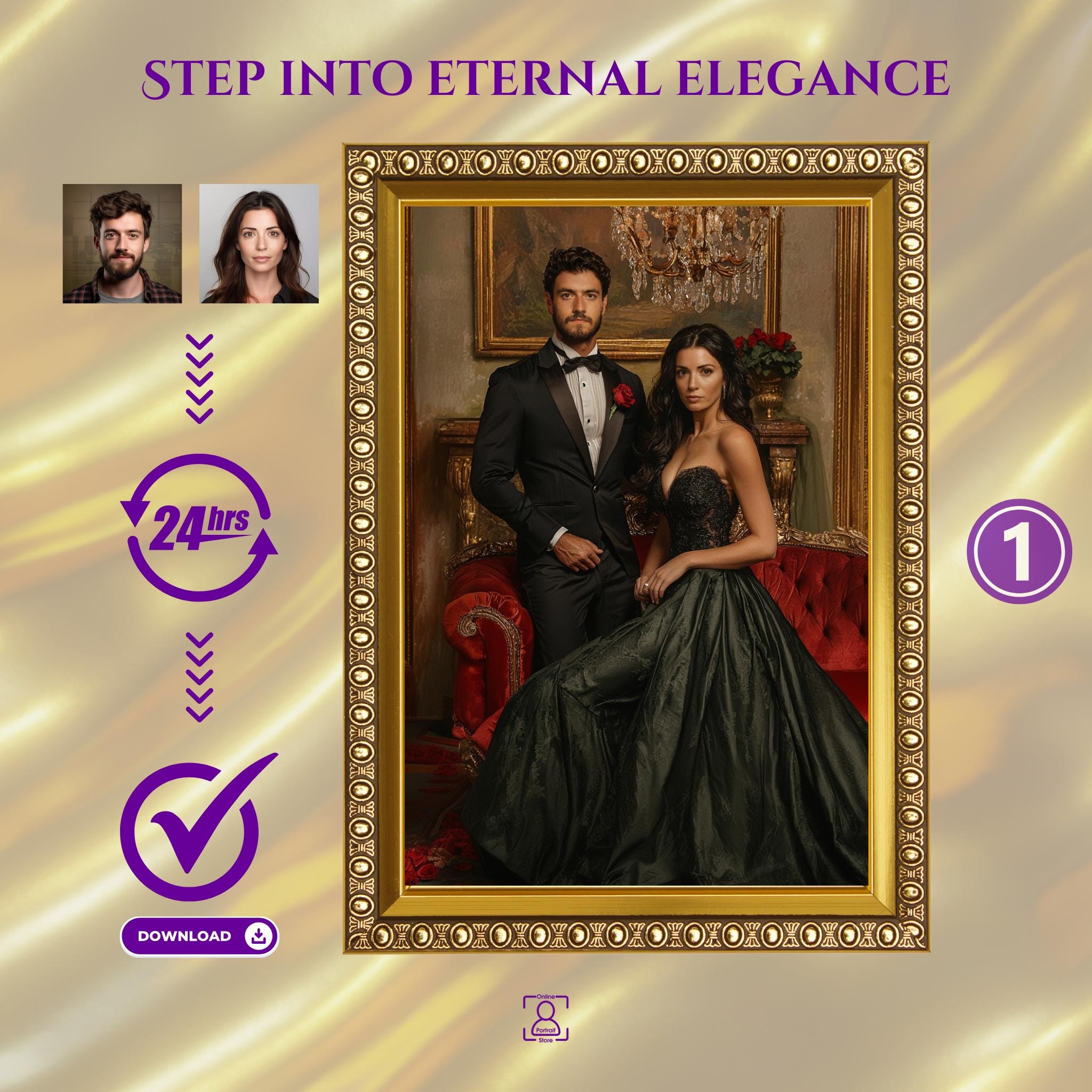 Luxury Couple Portrait from Photo – High Fashion Style, Personalized Anniversary or Wedding Gift, Elegant Digital Art