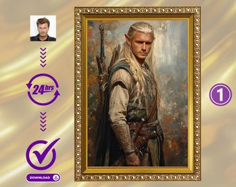 Custom Fantasy Style Man Portrait from Photo, Middle-Earth Style Man Portrait, Custom Archer Man Portrait, Unique Personalized Gift for Him