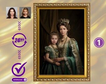 Custom Single Mom Portrait from Photo, Custom Renaissance Single Mom Portrait, Personalized Single Mom Portrait, Unique Gift for Mothers