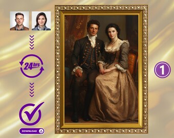 Custom Aristocratic Couple Portrait – Elegant Aristocratic Art, Personalized Vintage-Inspired Painting for Anniversaries & Special Occasions