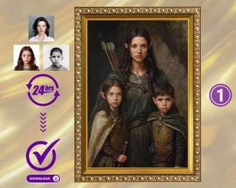 Custom Elven Mother and Children Portrait: Fantasy Family Art (Digital Download)