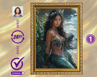 Custom Personalized Mermaid Portrait from Photo, Custom Mermaid Portrait, Custom Mermaid Portrait from Photo