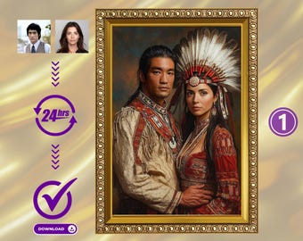 Custom Native American Couple Portrait, Unique Personalized Gift (Digital Download)