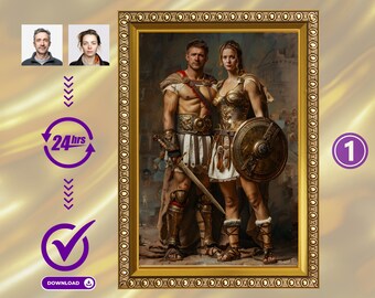 Anpassat porträtt av gladiatorpar, romersk jubileumspresent (digital nedladdning)