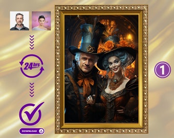 Custom Halloween Couple Portrait: Personalized Digital Gift (Digital Download)