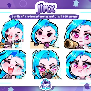 Jinx Emotes Bundle | Animated and Still Emote Bundle | League of Legends | Cute Chibi Emotes  Arcane | Twitch P2U Emotes Ready to Use Emotes