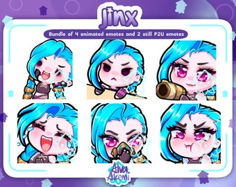 Jinx Emotes Bundle | Animated and Still Emote Bundle | League of Legends | Cute Chibi Emotes  Arcane | Twitch P2U Emotes Ready to Use Emotes