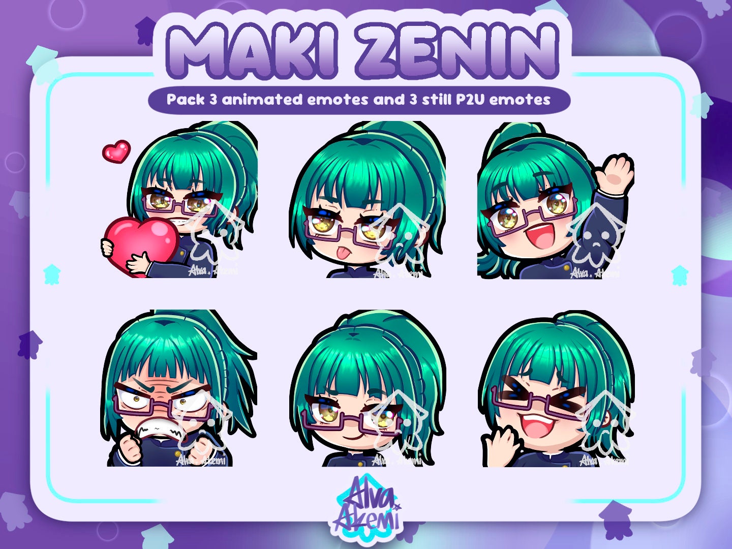 Maki JJK Emote Pack | Animated and Still Emote Bundle | Jujutsu Kaisen Anime | JJK | School Girl | Twitch P2U Emotes