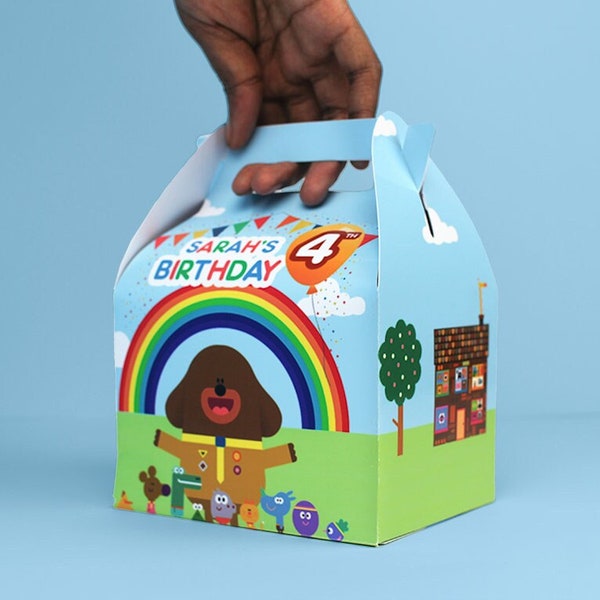 Duggee Inspired Personalised Children’s Party Box Gift Bag Favor, Baby Shower, birthday treat bag, Birthday goodie bag, Kids Celebration Bag