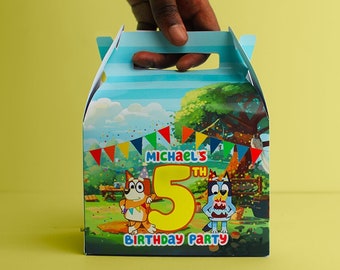 Bluey Inspired Personalised Children’s Party Box Gift Bag Favor, Bingo birthday treat bag, Birthday goodie bag, Boys Celebration Bag