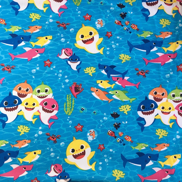 Baby Shark Fabric Shark Family Party Fabric Pure Cotton Cartoon Cotton Fabric By The Half Meter