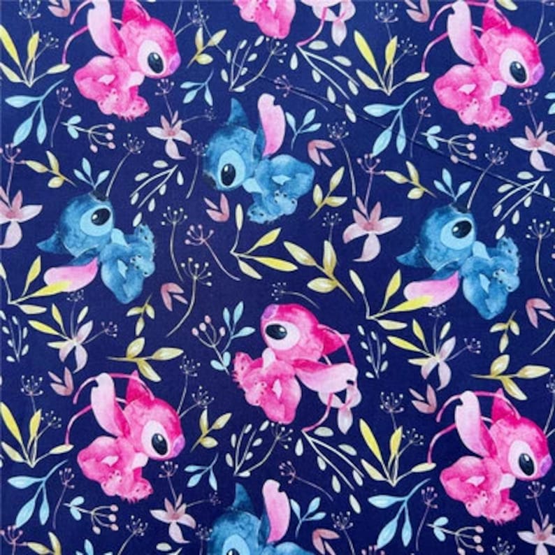 Stitch and Angel Fabric Blue Koala Fabric Pure Cotton Cartoon Etsy UK