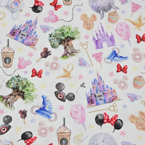 Minnie Mickey Mouse tissu fée royaume magique château Starbucks tissu pur coton dessin animé coton tissu par le 45 CM