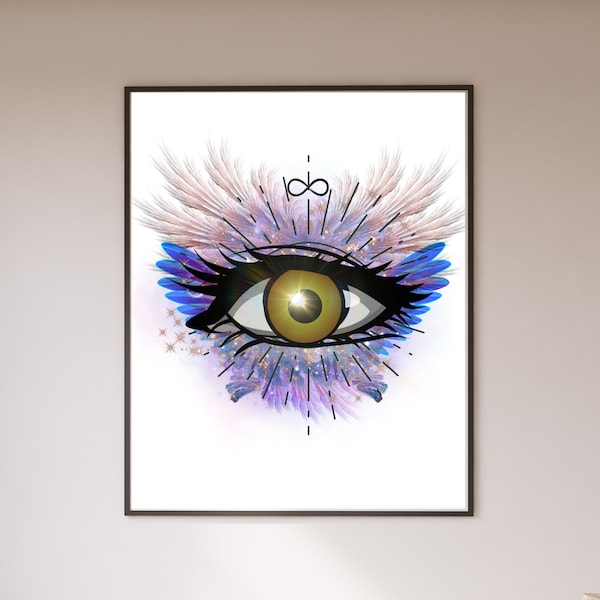 I see you, all seeing eye, flying eye for intuition, mindfulness and third eye chakra, angel wings wall decor, instant download, self care