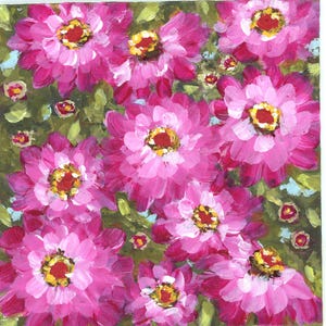 Zinnia Painting “Pink Keepsake “– Original 5x5 Painting with Gold Frame