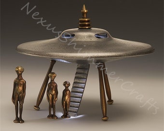 UFO And Alien Statue Collection, Garden Alien Sculpture, Metal UFO Figurines Art, Alien Desktop Ornaments, Alien Invasion Decor, Alien Gifts