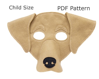 Patroon kostuummasker Labrador, hondenliefhebber cadeau, kouscadeau, kindergrootte, boekendag, naaipatroon, digitaal bestand, naai of lijm je eigen masker