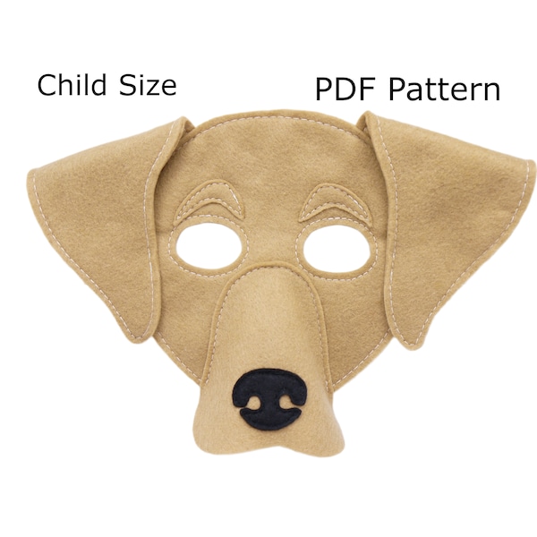 Pattern costume mask Labrador, dog lover gift, stocking gift, Child size, book day, sewing pattern, digital file, sew or glue your own mask