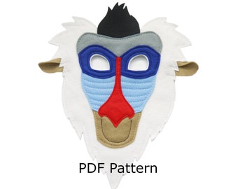 Mandril aap kostuum masker naaipatroon, digitaal bestand, maak je eigen masker, volwassen grootte, Halloween, theater, cosplay, aankleden, feest