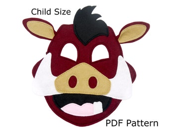 costume mask warthog Pattern, Children's stocking filler idea Child size, sewing pattern, digital file, child size, theatre, dress up, party