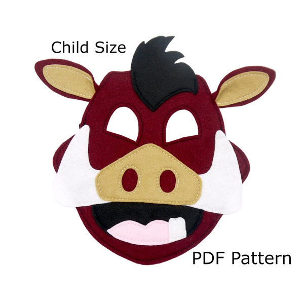 costume mask warthog Pattern, Children's stocking filler idea Child size, sewing pattern, digital file, child size, theatre, dress up, party