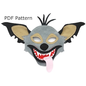 Hyena costume mask sewing Pattern, Halloween, Book week, papercraft printable template paper costume mask, digital file, Adult size