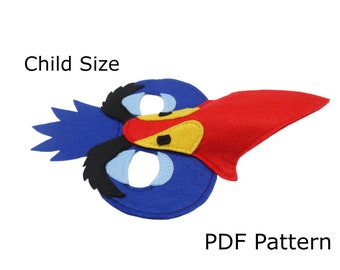 Neushoornvogel kostuummasker patroon Kerstcadeau idee kostuum naaipatroon, kindermaat, theater, feest, papercraft, download