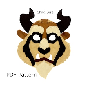 Pattern Beast costume mask sewing pattern, book day,  digital file, Beauty and the beast, child size, Halloween, theatre, cosplay, craft